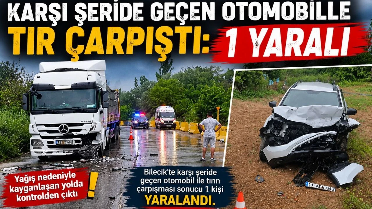 KARŞI ŞERİDE GEÇEN OTOMOBİLLE TIR ÇARPIŞTI: 1 YARALI